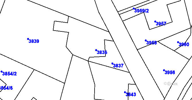 Parcela st. 3836 v KÚ Horní Lutyně, Katastrální mapa