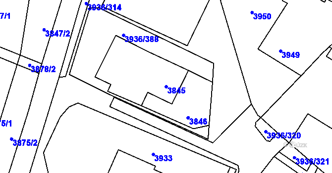 Parcela st. 3845 v KÚ Horní Lutyně, Katastrální mapa