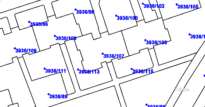 Parcela st. 3936/107 v KÚ Horní Lutyně, Katastrální mapa