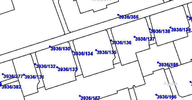 Parcela st. 3936/135 v KÚ Horní Lutyně, Katastrální mapa