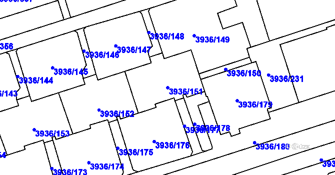 Parcela st. 3936/151 v KÚ Horní Lutyně, Katastrální mapa