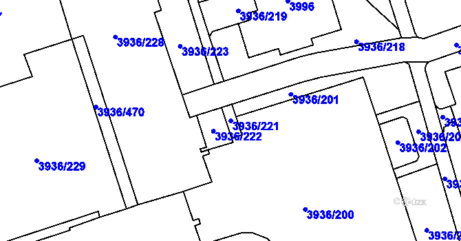 Parcela st. 3936/221 v KÚ Horní Lutyně, Katastrální mapa