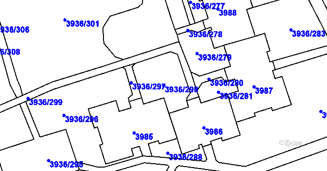 Parcela st. 3936/298 v KÚ Horní Lutyně, Katastrální mapa