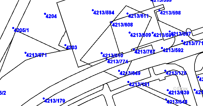 Parcela st. 4213/610 v KÚ Horní Lutyně, Katastrální mapa