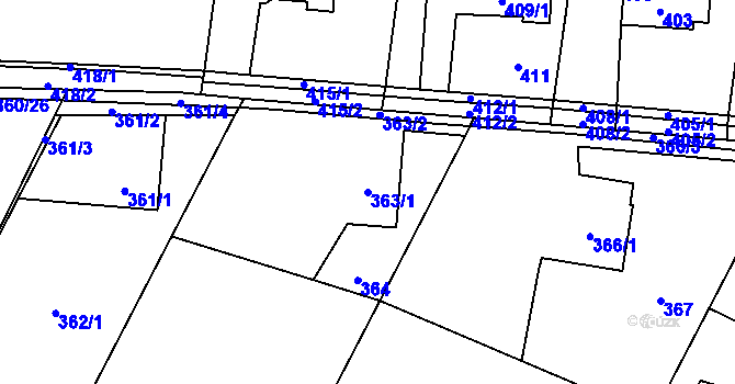 Parcela st. 363/1 v KÚ Horní Lutyně, Katastrální mapa