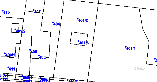 Parcela st. 401/3 v KÚ Horní Lutyně, Katastrální mapa