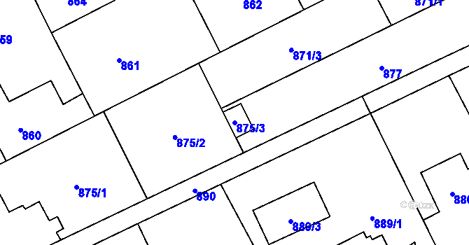 Parcela st. 875/3 v KÚ Horní Lutyně, Katastrální mapa