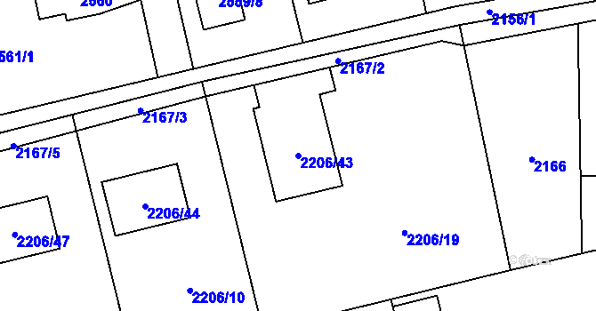 Parcela st. 2206/43 v KÚ Horní Lutyně, Katastrální mapa