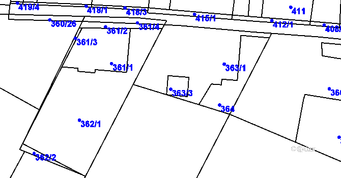 Parcela st. 363/3 v KÚ Horní Lutyně, Katastrální mapa