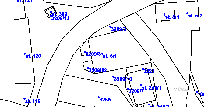 Parcela st. 6/1 v KÚ Orlovice, Katastrální mapa