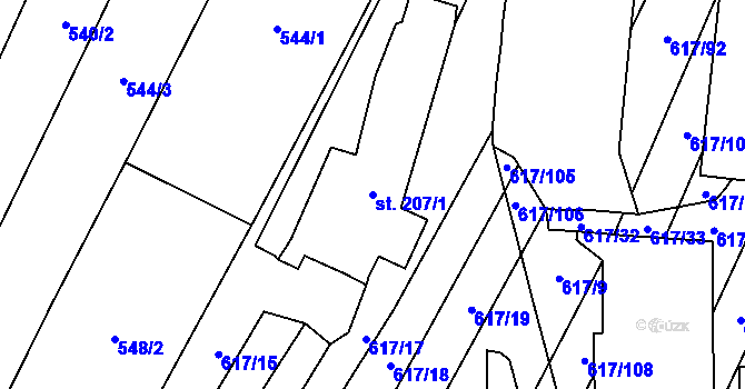 Parcela st. 207/1 v KÚ Orlovice, Katastrální mapa