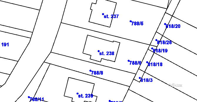 Parcela st. 238 v KÚ Orlovice, Katastrální mapa