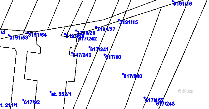 Parcela st. 617/10 v KÚ Orlovice, Katastrální mapa