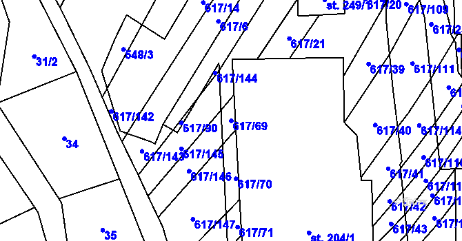 Parcela st. 617/69 v KÚ Orlovice, Katastrální mapa