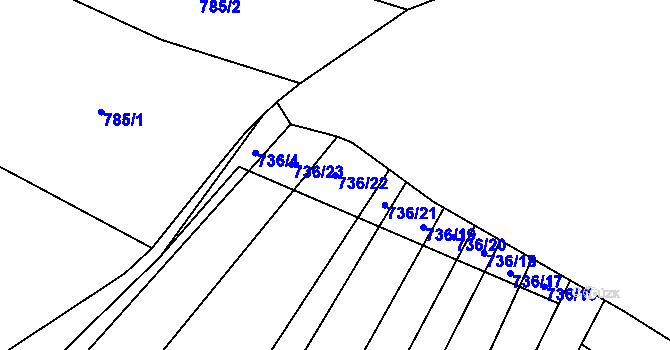 Parcela st. 736/22 v KÚ Orlovice, Katastrální mapa