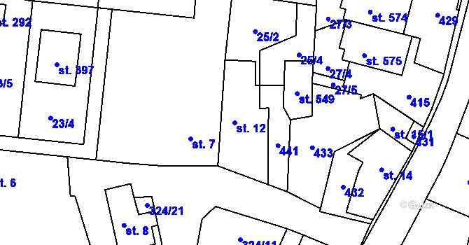Parcela st. 12 v KÚ Ořech, Katastrální mapa