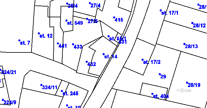 Parcela st. 14 v KÚ Ořech, Katastrální mapa