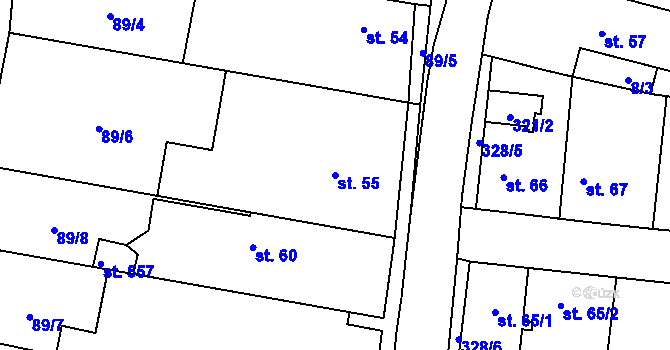 Parcela st. 55 v KÚ Ořech, Katastrální mapa