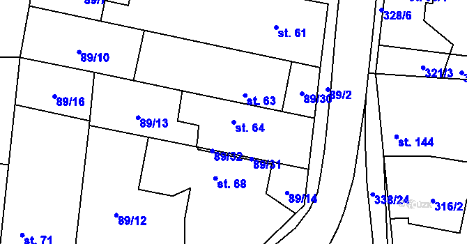 Parcela st. 64 v KÚ Ořech, Katastrální mapa