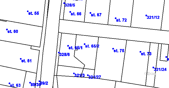 Parcela st. 65/2 v KÚ Ořech, Katastrální mapa