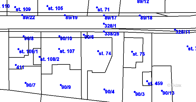 Parcela st. 74 v KÚ Ořech, Katastrální mapa