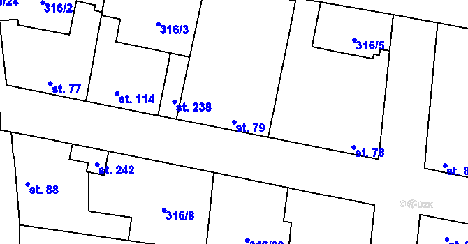 Parcela st. 79 v KÚ Ořech, Katastrální mapa