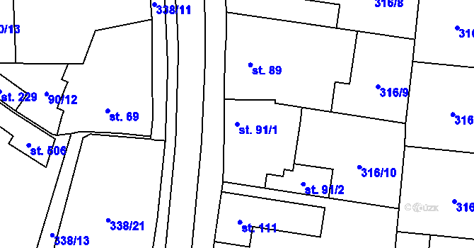 Parcela st. 91/1 v KÚ Ořech, Katastrální mapa