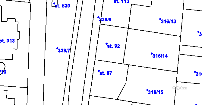Parcela st. 92 v KÚ Ořech, Katastrální mapa