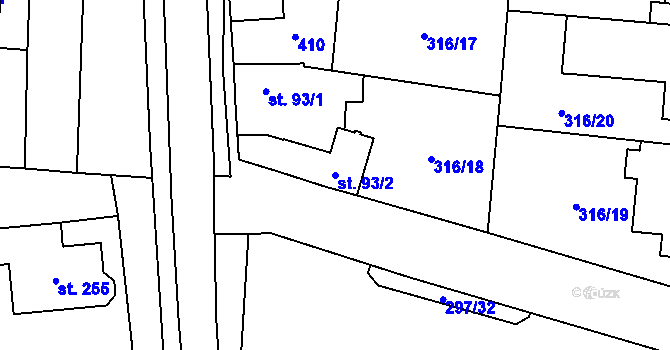 Parcela st. 93/2 v KÚ Ořech, Katastrální mapa