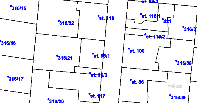 Parcela st. 96 v KÚ Ořech, Katastrální mapa