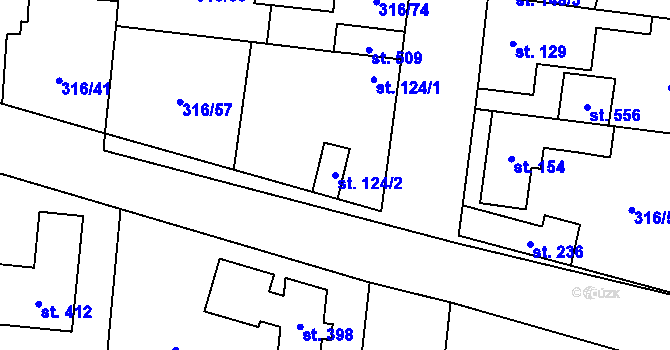 Parcela st. 124/2 v KÚ Ořech, Katastrální mapa