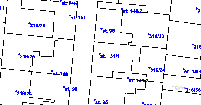 Parcela st. 131 v KÚ Ořech, Katastrální mapa