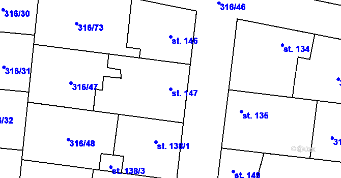 Parcela st. 147 v KÚ Ořech, Katastrální mapa