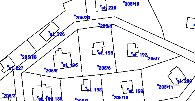Parcela st. 196 v KÚ Ořech, Katastrální mapa