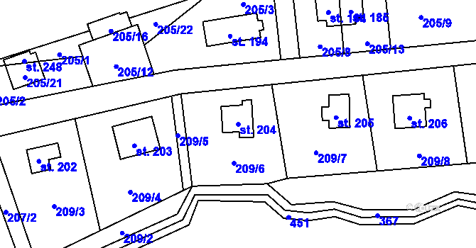 Parcela st. 204 v KÚ Ořech, Katastrální mapa