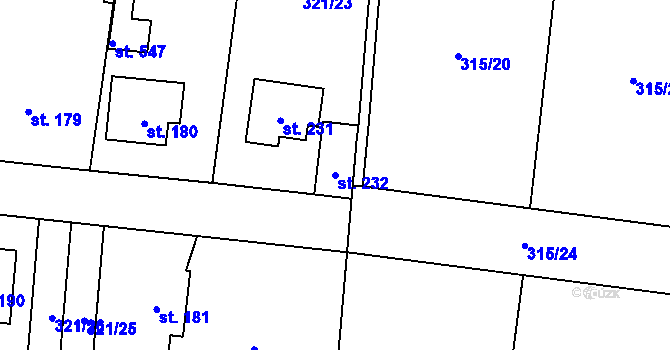 Parcela st. 232 v KÚ Ořech, Katastrální mapa
