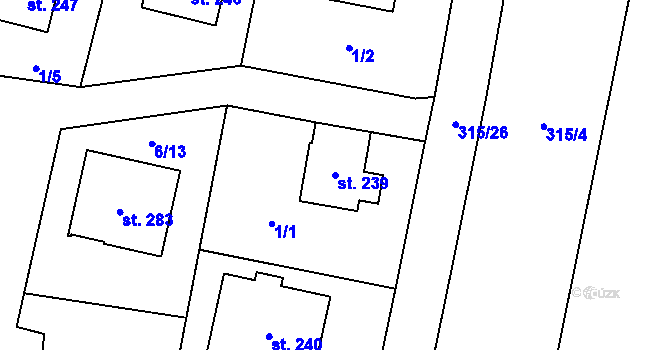 Parcela st. 239 v KÚ Ořech, Katastrální mapa