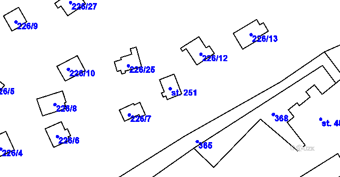 Parcela st. 251 v KÚ Ořech, Katastrální mapa