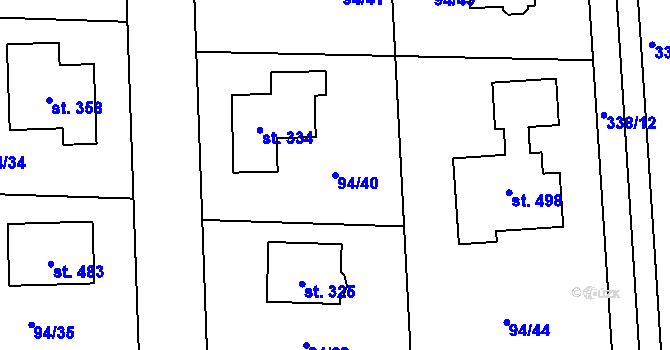 Parcela st. 94/40 v KÚ Ořech, Katastrální mapa