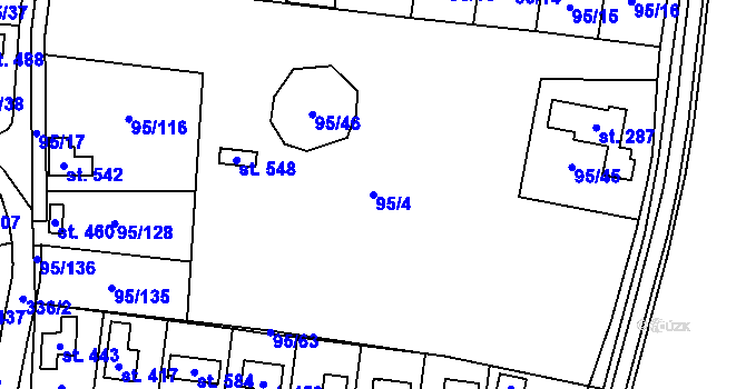 Parcela st. 95/4 v KÚ Ořech, Katastrální mapa
