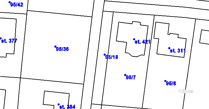 Parcela st. 95/18 v KÚ Ořech, Katastrální mapa