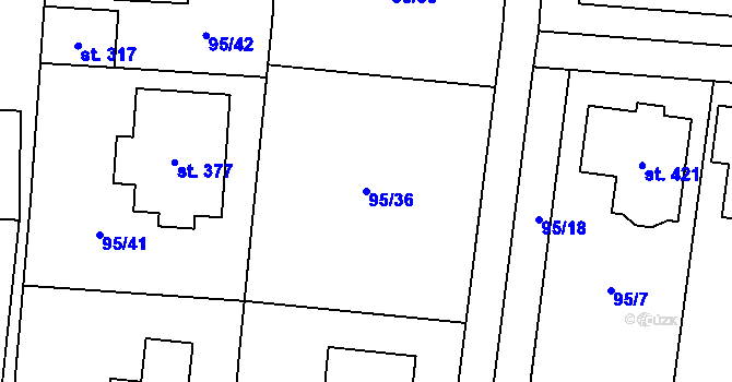 Parcela st. 95/36 v KÚ Ořech, Katastrální mapa