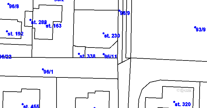 Parcela st. 96/11 v KÚ Ořech, Katastrální mapa