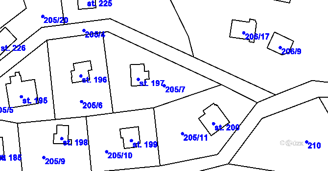 Parcela st. 205/7 v KÚ Ořech, Katastrální mapa