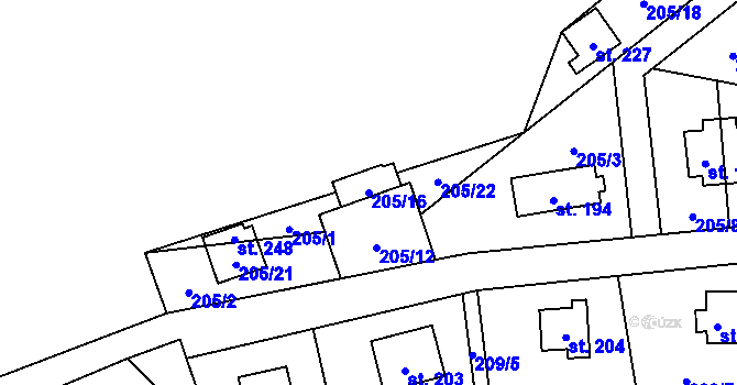 Parcela st. 205/16 v KÚ Ořech, Katastrální mapa