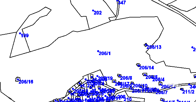 Parcela st. 206/1 v KÚ Ořech, Katastrální mapa