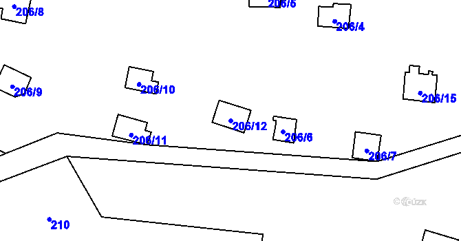 Parcela st. 206/12 v KÚ Ořech, Katastrální mapa
