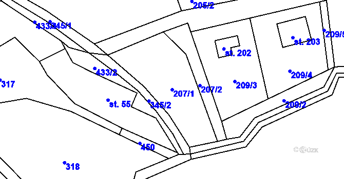 Parcela st. 207/1 v KÚ Ořech, Katastrální mapa