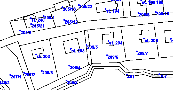 Parcela st. 209/5 v KÚ Ořech, Katastrální mapa