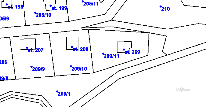 Parcela st. 209/11 v KÚ Ořech, Katastrální mapa